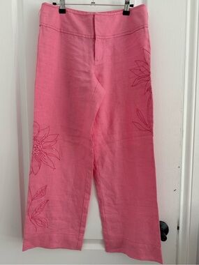 InWear Pink 100% Linen Embroidered Sequin Wide Leg Pants Size 34, fits US 2/4